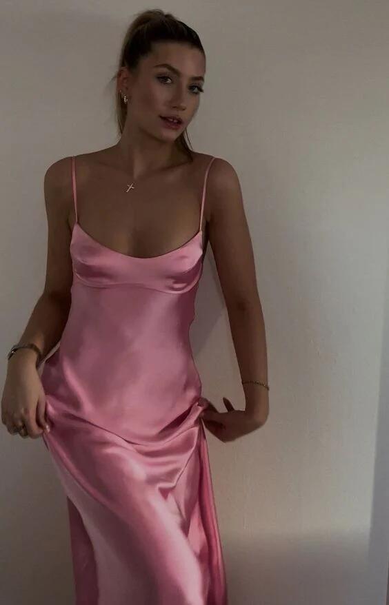 Pink Sheath Satin Prom Dress Simple Party Dress SP61