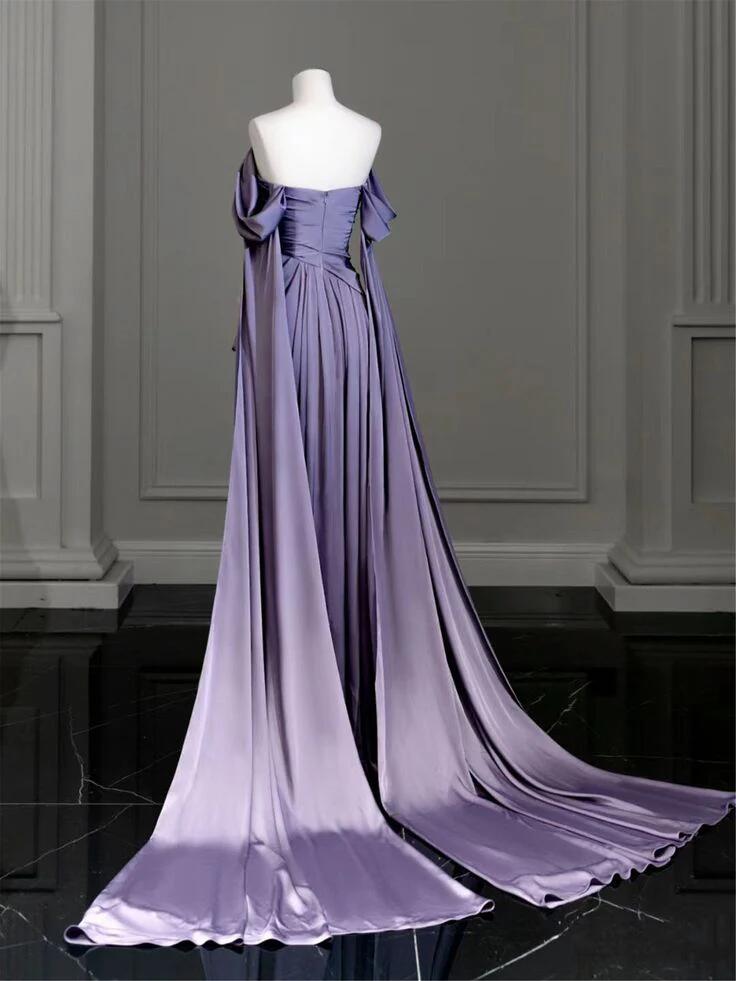 Off The Shoulder Purple A Line Long Prom Dress SP68