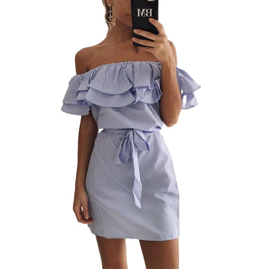 Summe Ruffle Striped Off Shoulder Dress S6