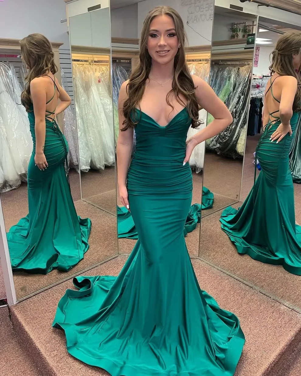 Green Mermaid Long Prom Dresses Formal Party Gown SP48