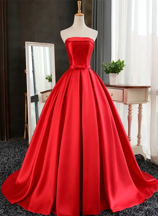 Strapless Red Evening Dress A Line Ong Prom Dress SP31