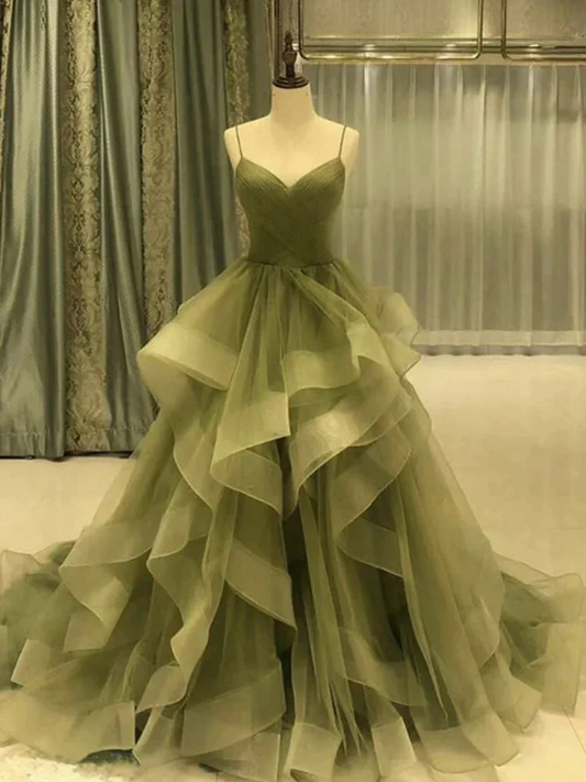 Spaghetti Strap Green A Line Long Prom Dress Formal Evening Gown Party Dress SP72