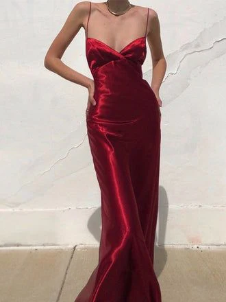 Spaghetti Straps Mermaid Red Long Prom Dress SP795