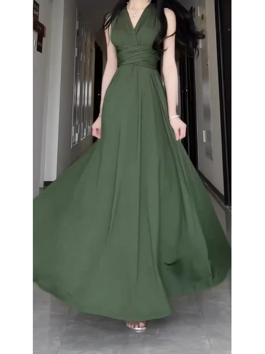 V Neck Evening Dress A Line Green Long Prom Dress SP376