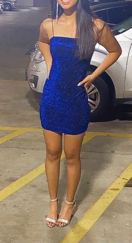 Blue Sheath Homecoming Dresses Sparkling Short Prom Dress SP719