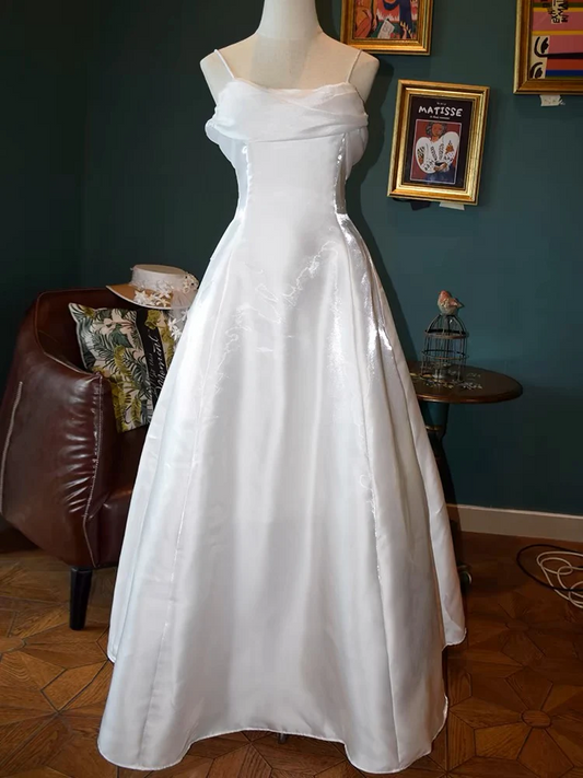 Spaghetti Straps White A Line Long Prom Dress Formal Party Dress SP369