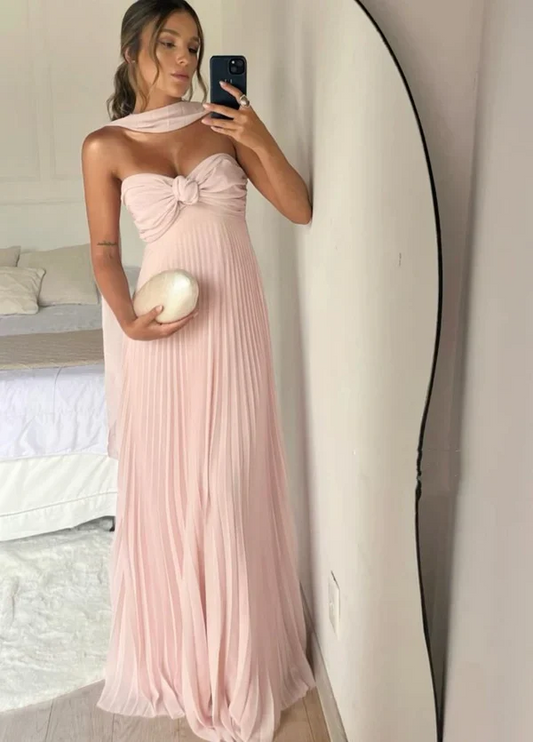 Light Pink Strapless Chiffon Long Prom Dress Evening Party Dress SP708