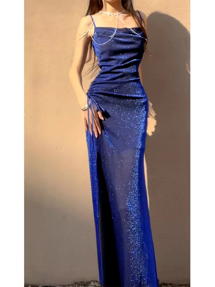 Spaghetti Straps Royal Blue Sheath Long Prom Dress Formal Party Dress SP389
