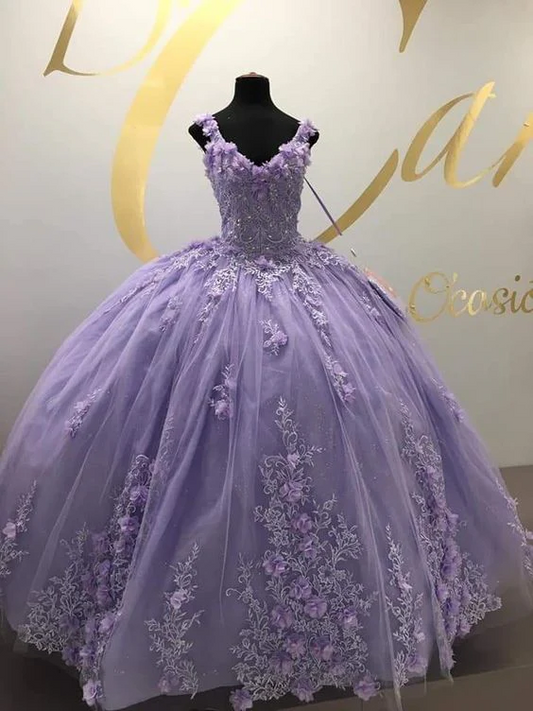 Lavender Tulle Lace Long Prom Dress Formal Birthday Party Ball Gown SP737