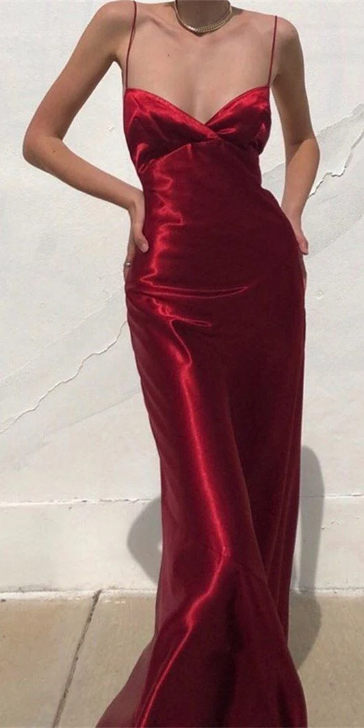 Spaghetti Straps  Red Spaghetti Backless A Line Long Prom Dresses SP339