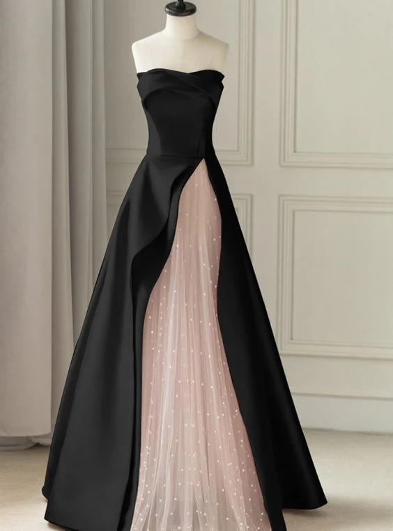 Strapless Black A Line Long Prom Dress Birthday Party Dress SP425