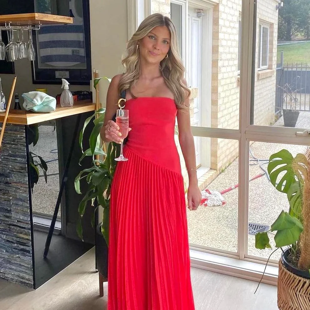 Strapless Red A Line Long Prom Dress Formal Party Dress SP413
