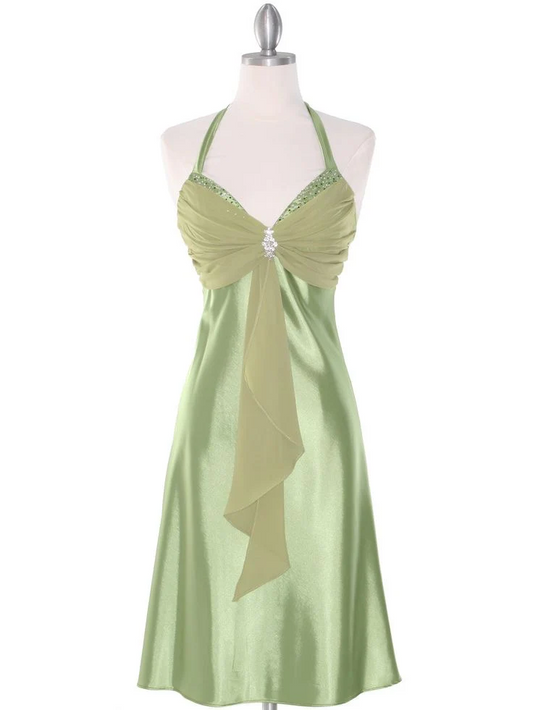 Halter V Neck Evening Dress A Line Satin Green Homecoming Dress SP367