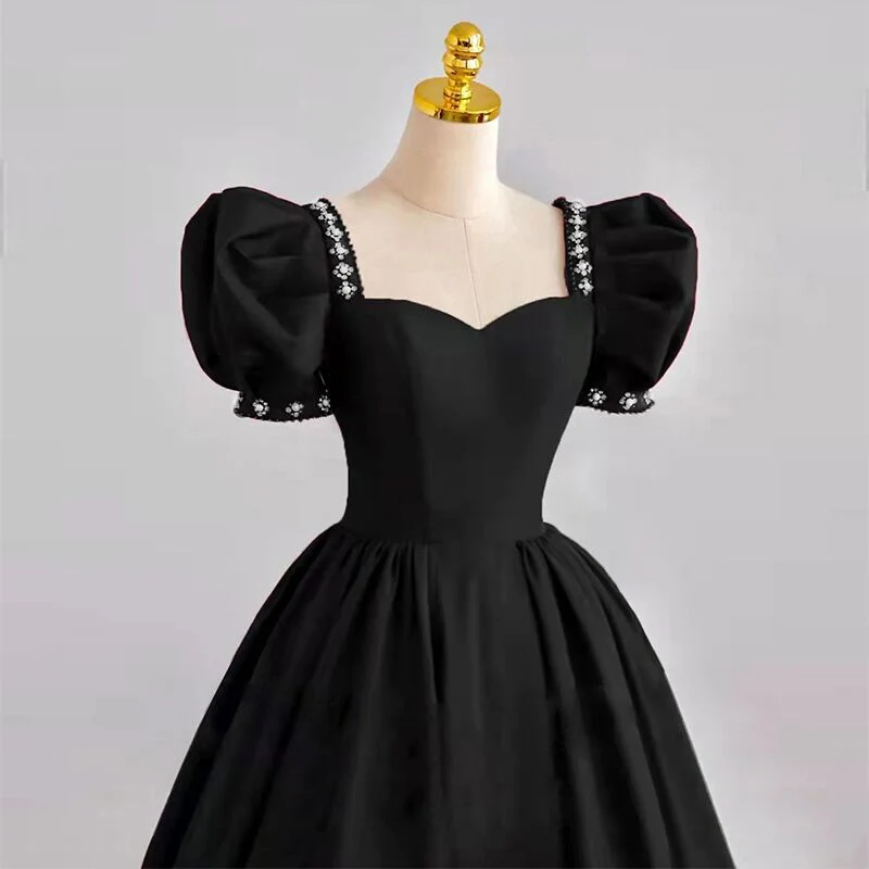 A Line Black Formal Dress Satin Birthday Party Dress SP568