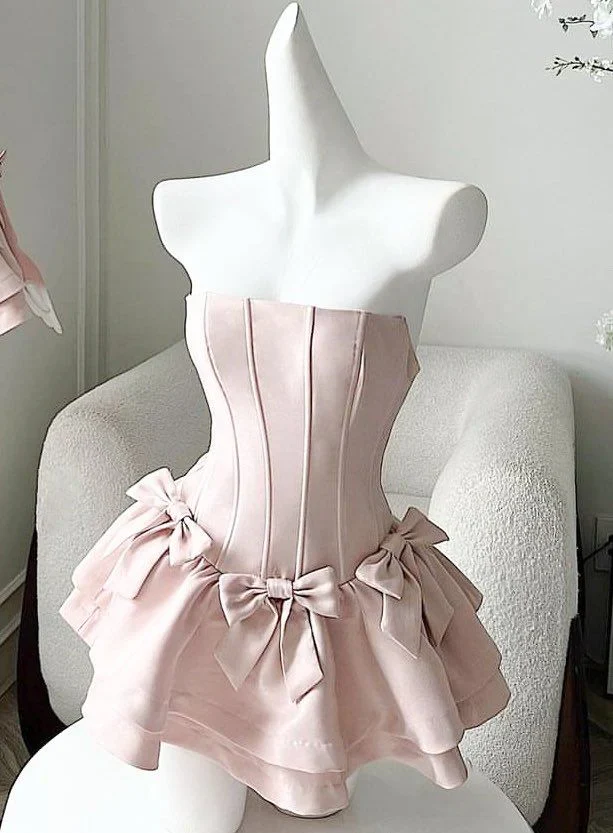 Pink Strapless A Line Mini Homecoming Dress SP746