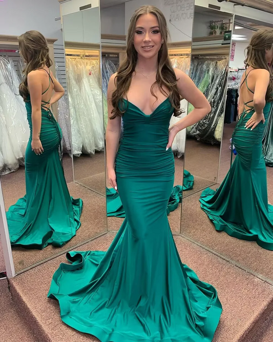 Green Mermaid Long Prom Dresses Formal Party Gown SP208
