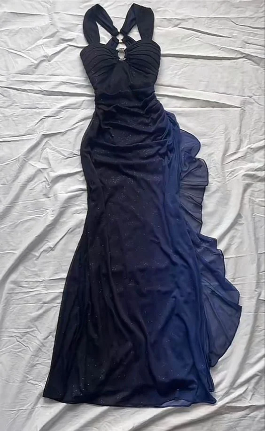 Royal Blue Sheath Long Prom Dress Ruffled Formal Evening Dress SP89