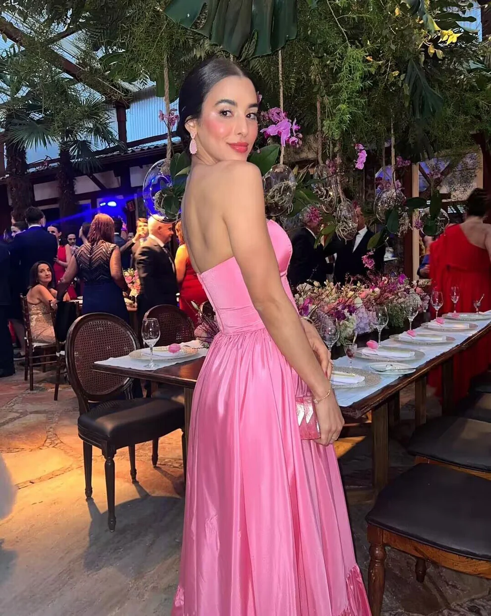 Strapless A Line Pink Satin Backless Long Prom Dress SP118