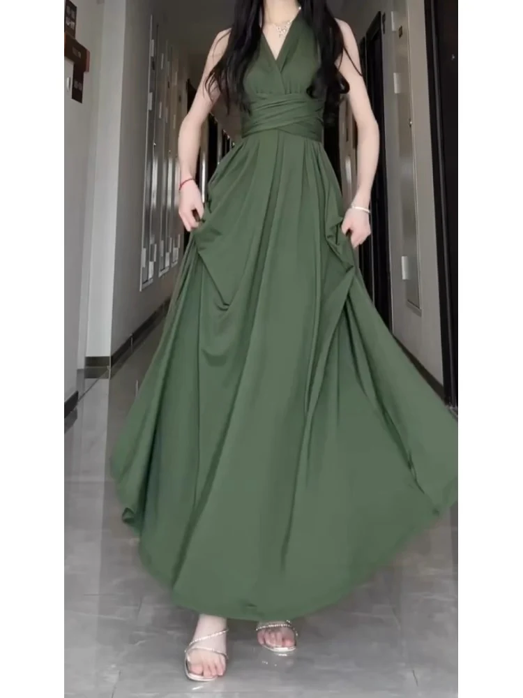 V Neck Evening Dress A Line Green Long Prom Dress SP376