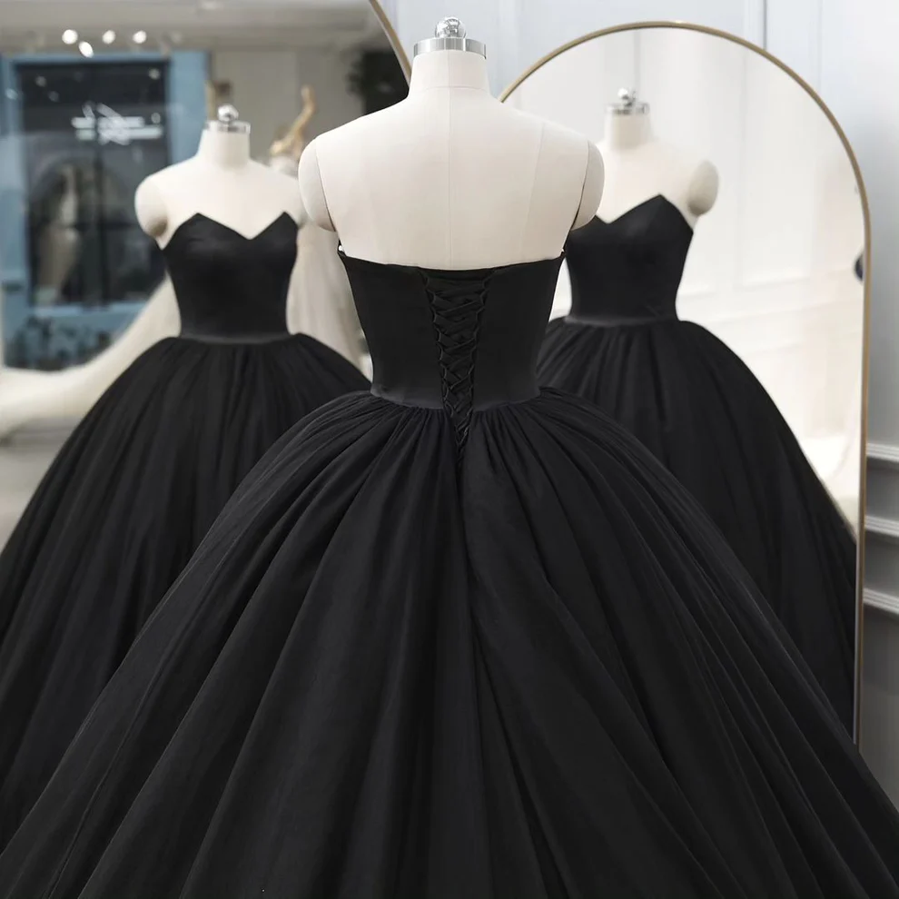Strapless Black Tulle Birthday Party Dress Sweet 16 Ball Gown SP429
