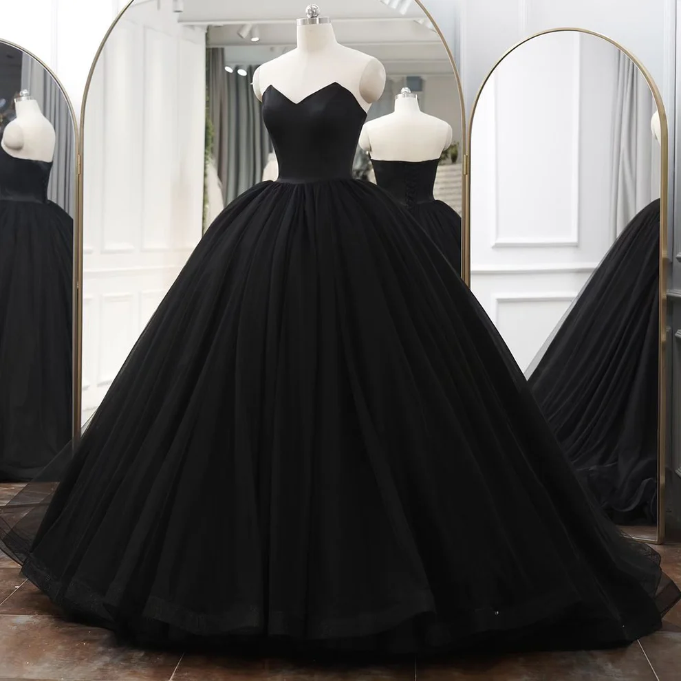 Strapless Black Tulle Birthday Party Dress Sweet 16 Ball Gown SP429