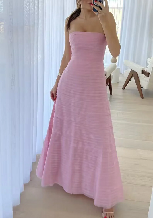 Pink Strapless Birthday Party Dress A Line Long Prom Dress SP101
