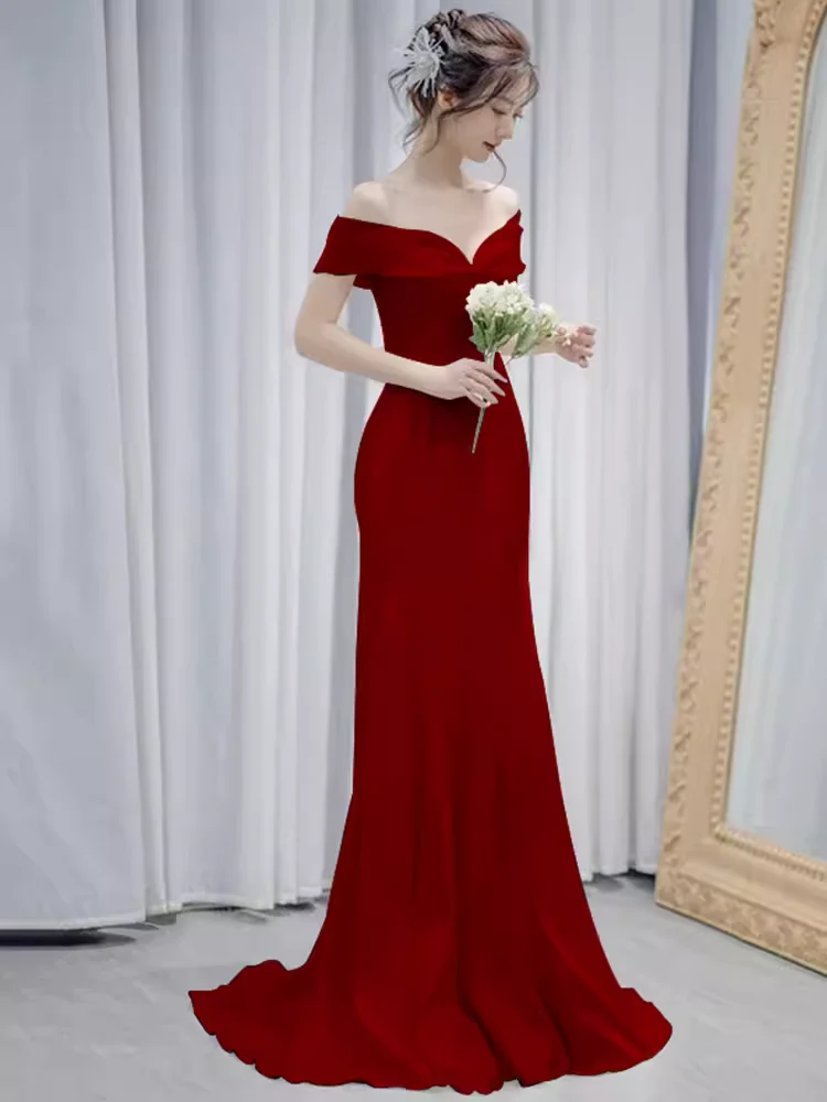 Mermaid Off the Shoulder Red  Long  Prom Dress SP847