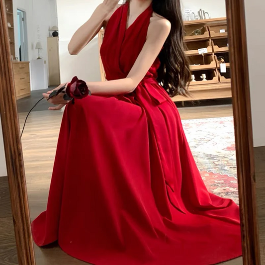 V Neck Sweet 16 Prom Dress  A Line Red Long Prom Dress SP377