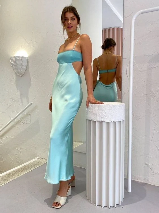 Spaghetti Straps Tiffany Blue Sheath Long Prom Dresses Evening Dress SP345