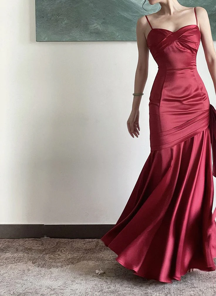 Spaghetti Straps Evening Dress Red Mermaid Long Prom Dresses SP318