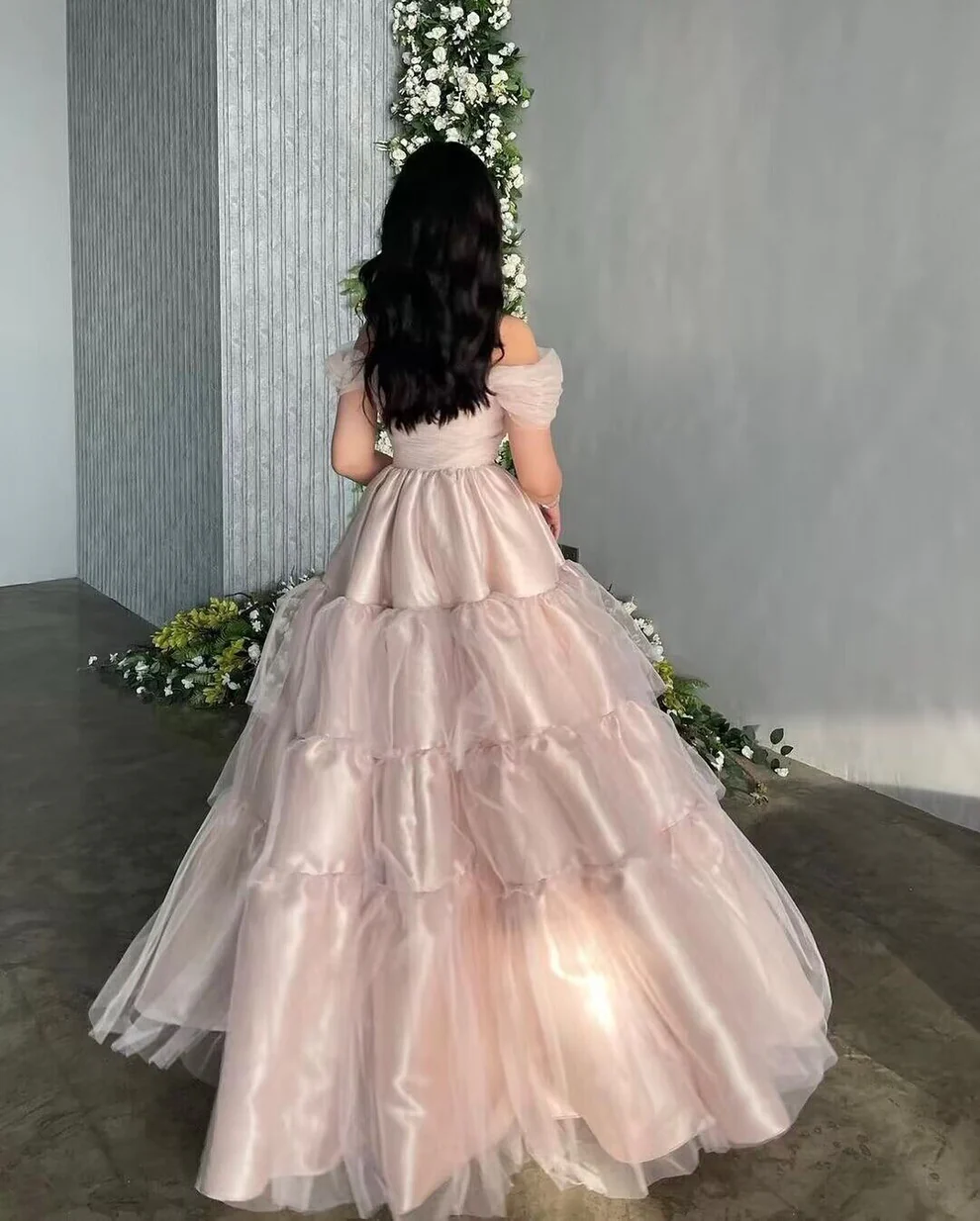 Off The Shoulder Light Pink A Line Long Prom Dress Sweet Princess Gown SP263