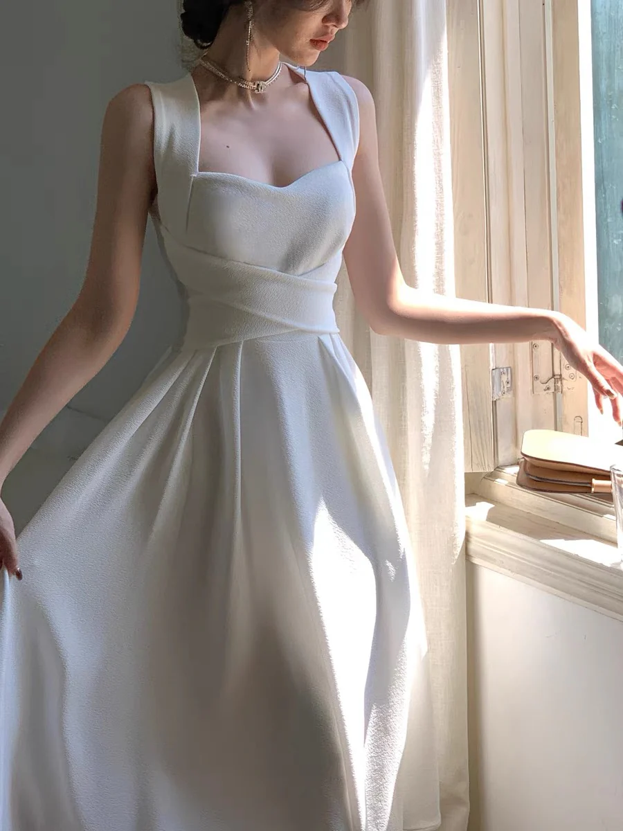 A Line White Chiffon Prom Dress Wedding Dress SP392