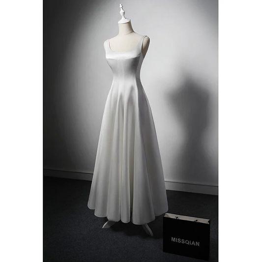 White A Line Satin Prom Dress French Style Formal Dress SP562
