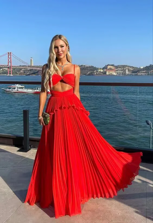 A Line Red Long Chiffon Prom Dress Party Gown SP98