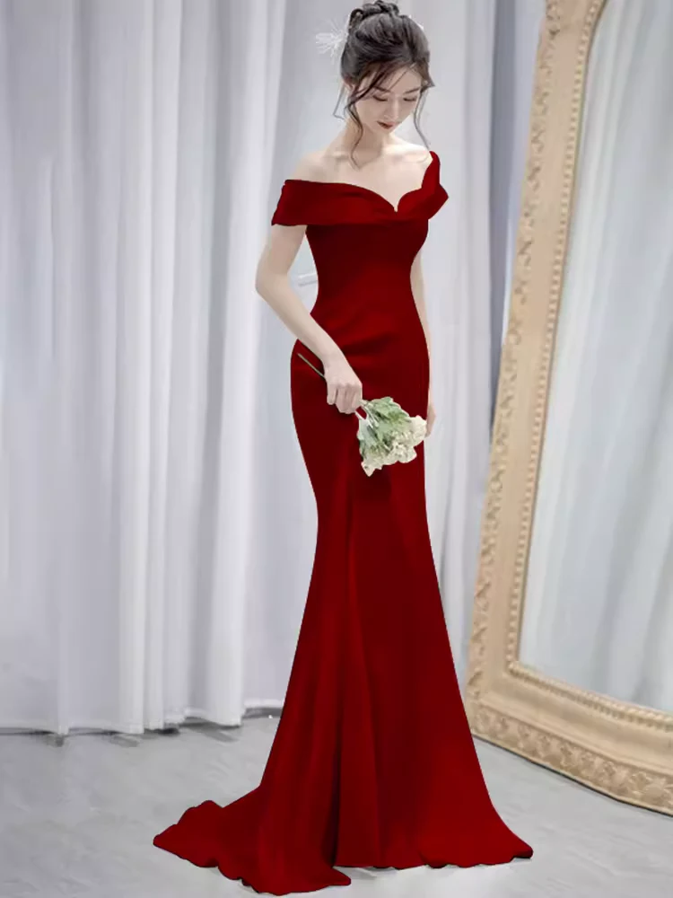 Mermaid Off the Shoulder Red  Long  Prom Dress SP847