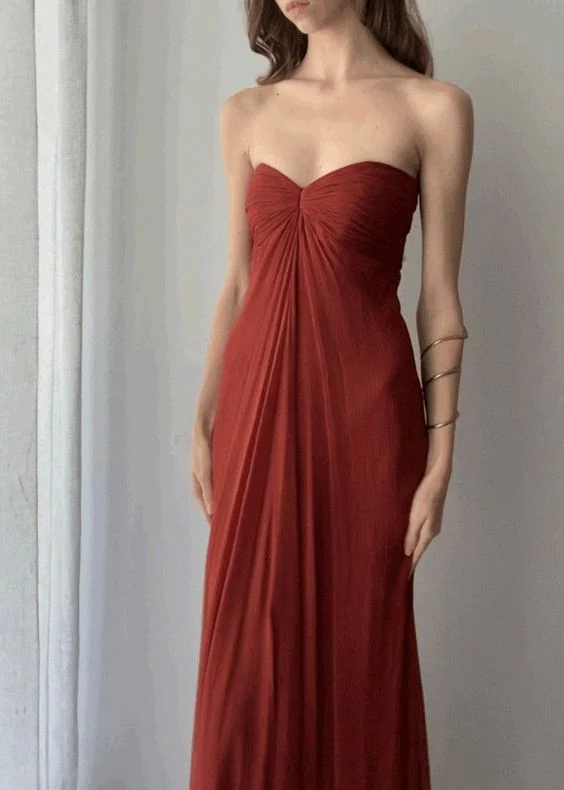 Strapless Sheath Evening Dress Rust Red Long Prom Dresses SP341