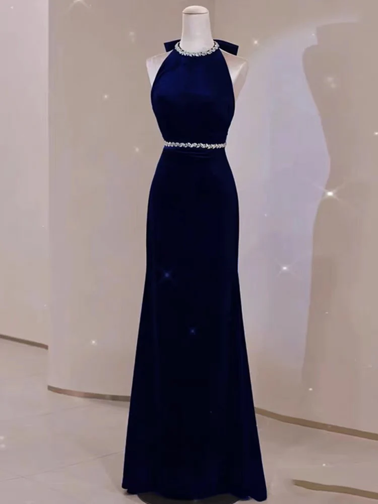 Navy Blue Mermaid Long Prom Dress Elegant Evening Dress SP379