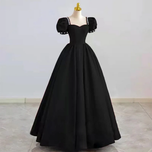 A Line Black Formal Dress Satin Birthday Party Dress SP568