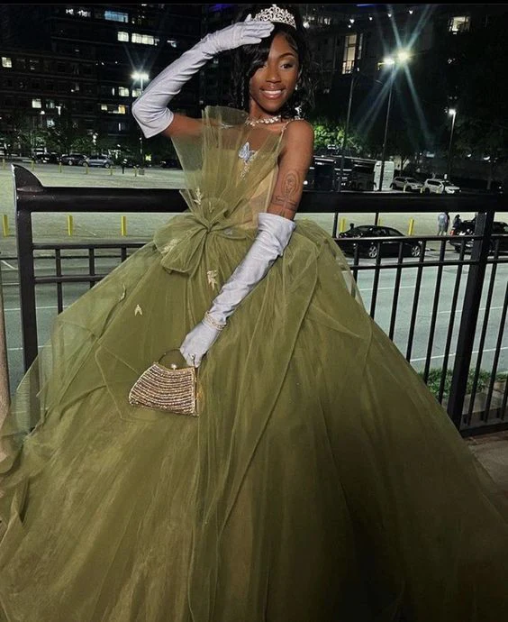 A Line Tulle Green Princess Dress Sweet 16 Birthday Party Gown SP463
