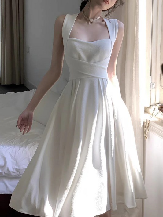 A Line White Chiffon Prom Dress Wedding Dress SP392