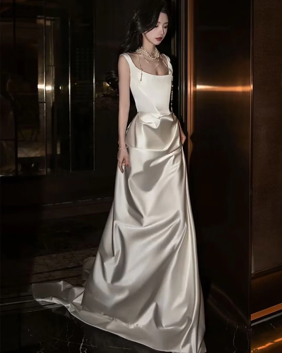French Style White Satin A Line Elegant Prom Dress SP43