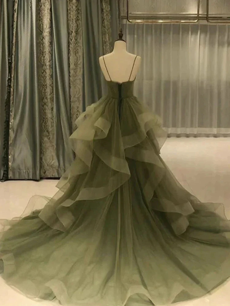 Spaghetti Strap Green A Line Long Prom Dress Formal Evening Gown Party Dress SP72