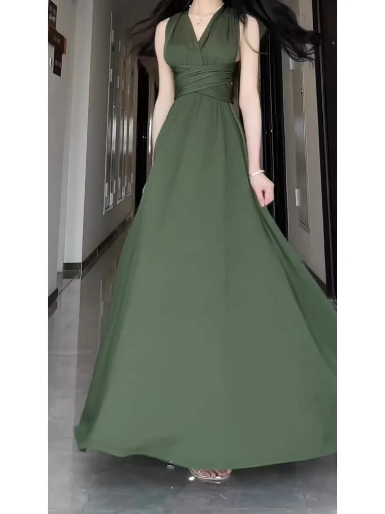 V Neck Evening Dress A Line Green Long Prom Dress SP376