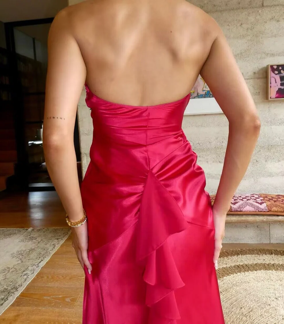 Halter Red Open Back Mermaid Satin Long Prom Dress SP200