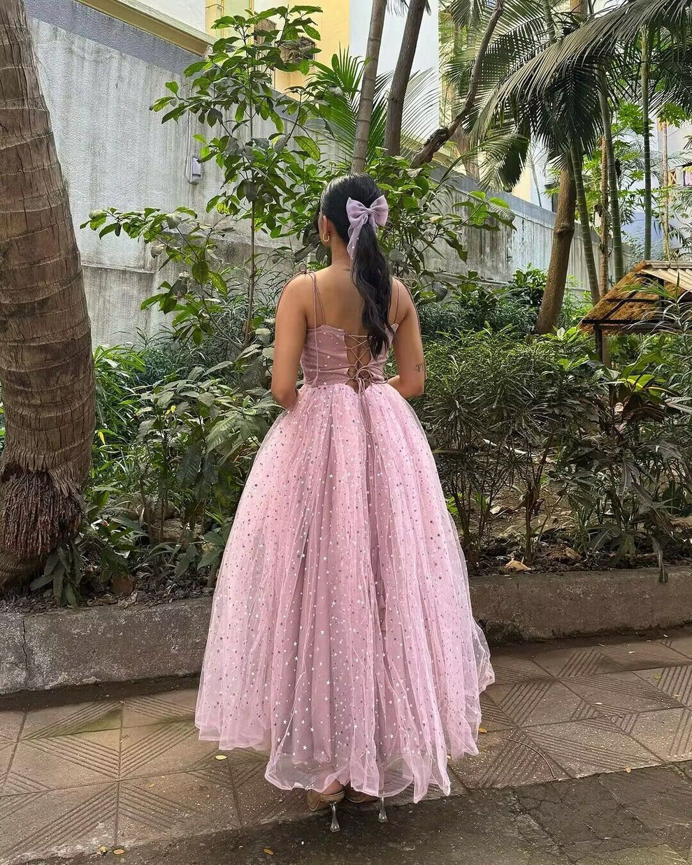 Spaghetti Straps Pink Shiny Tulle Prom Dress Sweet A Line Birthday Party Dress SP175