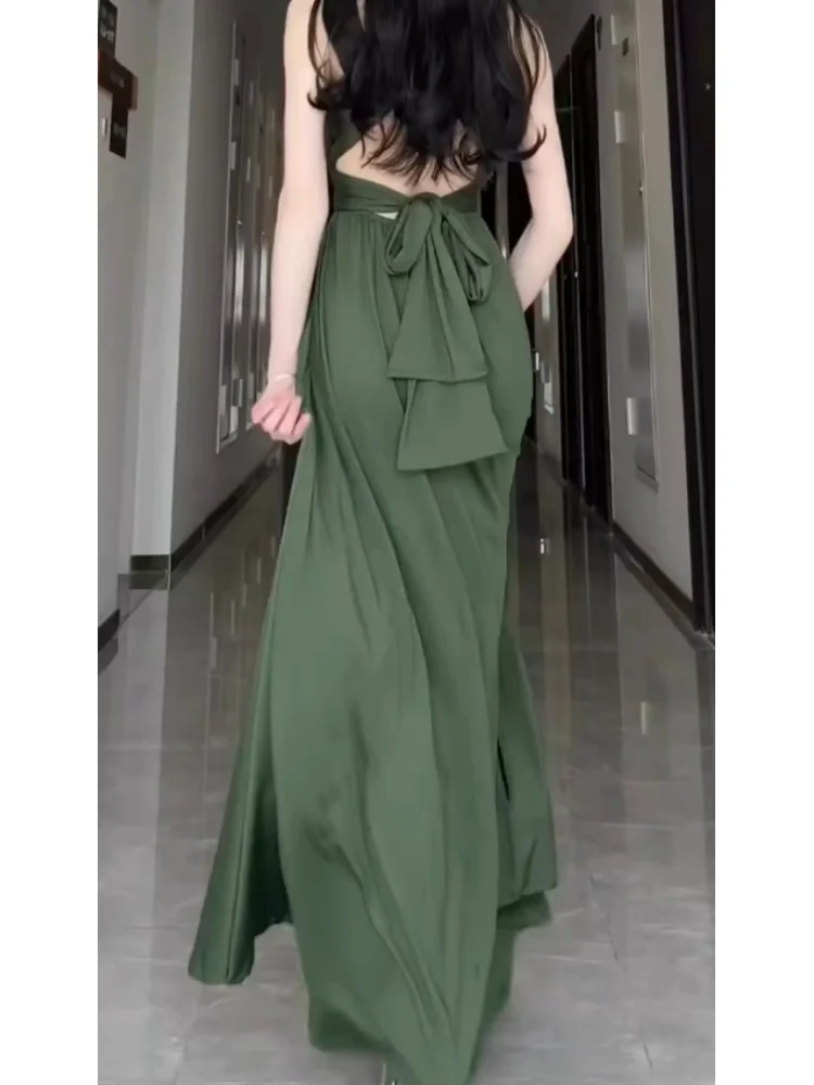 V Neck Evening Dress A Line Green Long Prom Dress SP376