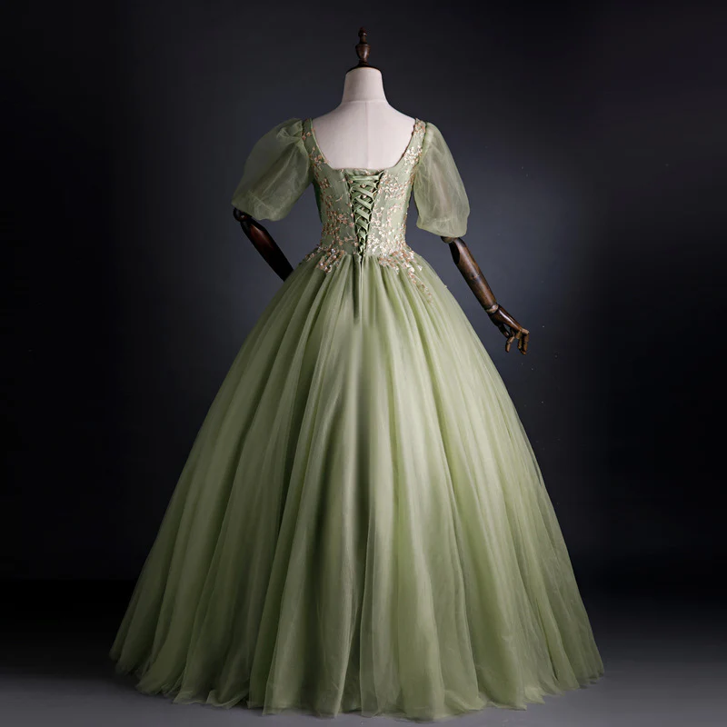 A Line Green Applique Prom Dress Sweet Tulle Birthday Party Dress SP566