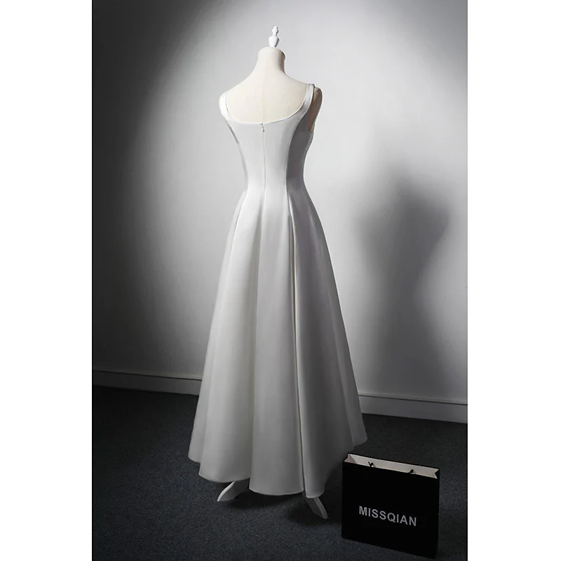 White A Line Satin Prom Dress French Style Formal Dress SP562