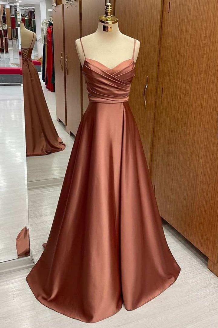 A Line Satin Long Prom Dress Formal Party Gown SP482
