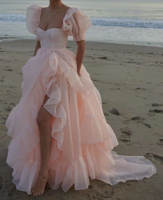 Pink A Line Chiffon Prom Dress Ruffle Birthday Party Dress SP499